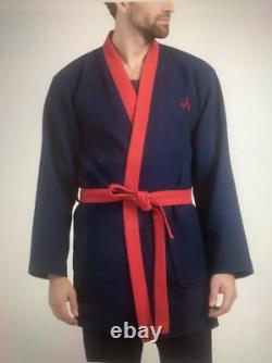 NWT Mens Bath Robe One Size 100% Turkish Cotton Navy BROOKS BROTHERS Logo $137