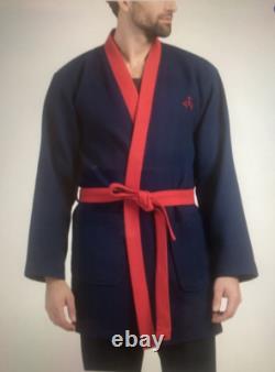 NWT Mens Bath Robe One Size 100% Turkish Cotton Navy BROOKS BROTHERS Logo $137