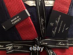 NWT Mens Bath Robe One Size 100% Turkish Cotton Navy BROOKS BROTHERS Logo $137