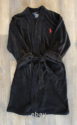 NWT RALPH LAUREN Big Polo Pony Plush Velour Bath Robe Black L/XL