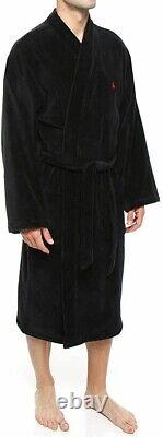 NWT RALPH LAUREN Big Polo Pony Plush Velour Bath Robe Black L/XL