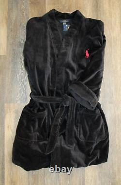 NWT RALPH LAUREN Big Polo Pony Plush Velour Bath Robe Black L/XL