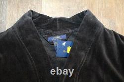 NWT RALPH LAUREN Big Polo Pony Plush Velour Bath Robe Black L/XL