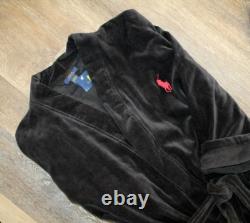 NWT RALPH LAUREN Big Polo Pony Plush Velour Bath Robe Black S/M