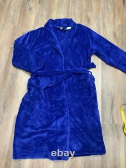 NWT RALPH LAUREN Big Polo Pony Plush Velour Bath Robe Blue L/XL