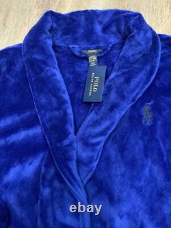 NWT RALPH LAUREN Big Polo Pony Plush Velour Bath Robe Blue L/XL