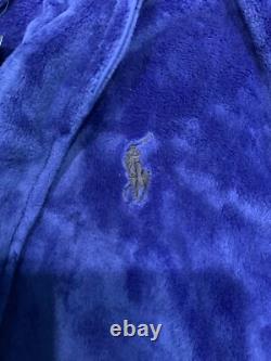 NWT RALPH LAUREN Big Polo Pony Plush Velour Bath Robe Blue L/XL