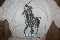 NWT RALPH LAUREN Large Polo Pony Plush Velour Bath Robe White Gray L/XL$150