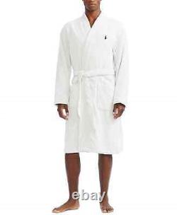 NWT RALPH LAUREN Large Polo Pony Plush Velour Bath Robe White Gray L/XL$150