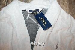 NWT RALPH LAUREN Large Polo Pony Plush Velour Bath Robe White Gray L/XL$150