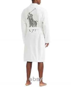 NWT RALPH LAUREN Large Polo Pony Plush Velour Bath Robe White Gray L/XL$150