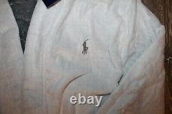 NWT RALPH LAUREN Large Polo Pony Plush Velour Bath Robe White Gray L/XL$150