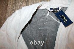 NWT RALPH LAUREN Large Polo Pony Plush Velour Bath Robe White Gray L/XL$150