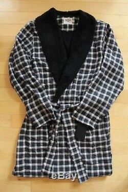 NWT UGG Men's KALIB Plaid Flannel Plush Bath Robe BLACK M/L RETAIL-$170