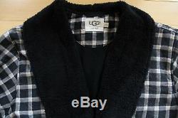 NWT UGG Men's KALIB Plaid Flannel Plush Bath Robe BLACK M/L RETAIL-$170