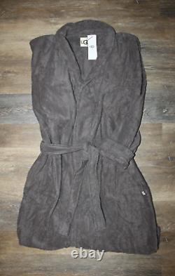 NWT UGG Men's Plush Ribbed Cotton Terry Bath Robe Gray L/XL