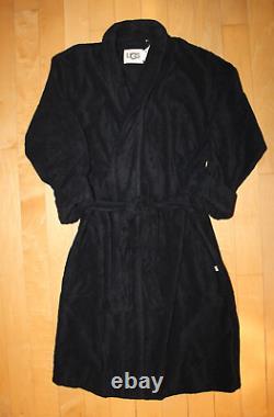 NWT UGG Men's Turner Plush Ribbed Cotton Terry Bath Robe Black M/L