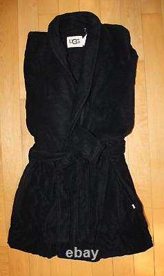 NWT UGG Men's Turner Plush Ribbed Cotton Terry Bath Robe Black M/L