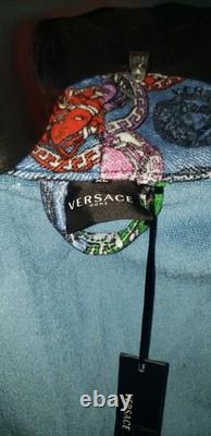 NWT Versace Multicolor-Blu Size X Large Cotton Terry Bathrobe ZACP00008
