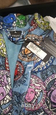 NWT Versace Multicolor-Blu Size X Large Cotton Terry Bathrobe ZACP00008