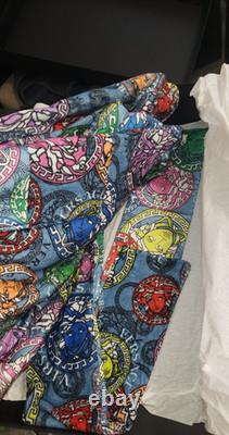 NWT Versace Multicolor-Blu Size X Large Cotton Terry Bathrobe ZACP00008