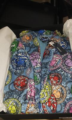 NWT Versace Multicolor-Blu Size X Large Cotton Terry Bathrobe ZACP00008