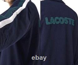 NW LACOSTE Sport Textured Terry Logos Navy Cotton Pique Bathrobe Mens L