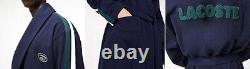 NW LACOSTE Sport Textured Terry Logos Navy Cotton Pique Bathrobe Mens L