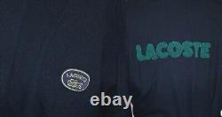 NW LACOSTE Sport Textured Terry Logos Navy Cotton Pique Bathrobe Mens L
