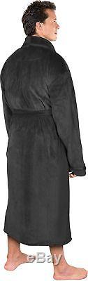 NY Threads Luxurious Men's Shawl Collar Fleece Bathrobe Spa Robe Grey L/XL