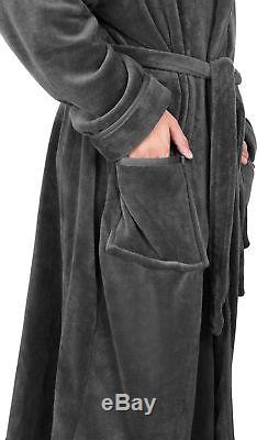 NY Threads Luxurious Men's Shawl Collar Fleece Bathrobe with Hood Grey L/XL