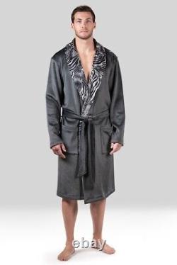 Natori Robe XL Kasem Volcanic Ash Tiger Print Shawl Collar Velour Bath Robe NEW