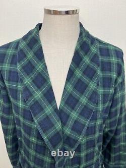 Nautica Mens Navy & Green Tartan Plaid Flannel Bath Robe 1980s Vintage USA L