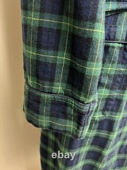 Nautica Mens Navy & Green Tartan Plaid Flannel Bath Robe 1980s Vintage USA L