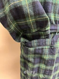 Nautica Mens Navy & Green Tartan Plaid Flannel Bath Robe 1980s Vintage USA L