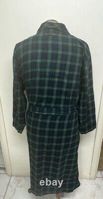 Nautica Mens Navy & Green Tartan Plaid Flannel Bath Robe 1980s Vintage USA L