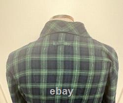 Nautica Mens Navy & Green Tartan Plaid Flannel Bath Robe 1980s Vintage USA L