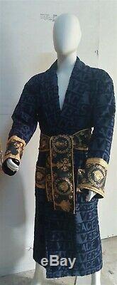 New Bathrobe Unisex With Versace Medusa Symbol Blue with Gold Size XL with Box