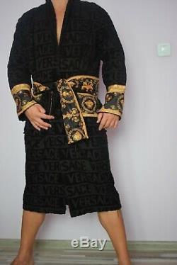 New Bathrobe With Versace Medusa Symbol Black and Gold 100 % Cotton with Box