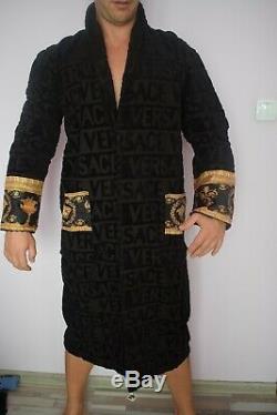 New Bathrobe With Versace Medusa Symbol Black and Gold 100 % Cotton with Box