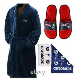 New England Patriots L/XL Silk Touch Men's Bath Robe with Towel & Sandals(11-12)