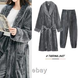 New Men's Bathrobe Women's Kimono Bathrobe Winter Flannel Gown Thick Nightgown