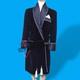 New Men's Dressing Gown Forest Black Black Velvet Fine Quilted with Gold Silk