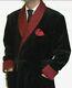 New Men's Dressing Gown Forest Black Velvet Fine Quilted with Red Silk Fast Ship