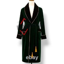 New Men's Dressing Gown Forest Green Black Velvet Fine Quilted with Gold Silk
