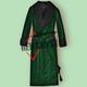 New Men's Dressing Gown Forest Green Black Velvet Fine Quilted with Gold Silk