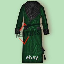 New Men's Dressing Gown Forest Green Black Velvet Fine Quilted with Gold Silk