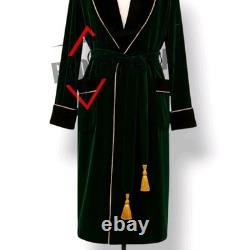 New Men's Dressing Gown Forest Green Black Velvet Fine Quilted with Gold Silk