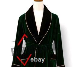 New Men's Dressing Gown Forest Green Black Velvet Fine Quilted with Gold Silk