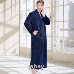 New Men's Winter Zipper Extra Long Flannel Bathrobe Warm Plus Size